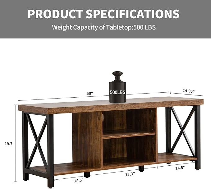 GAZHOME TV Stand for TV up to 55 Inches, TV Cabinet with Open Storage, TV Console Unit with Shelving for Living Room, Entertainment Room, Rustic Brown