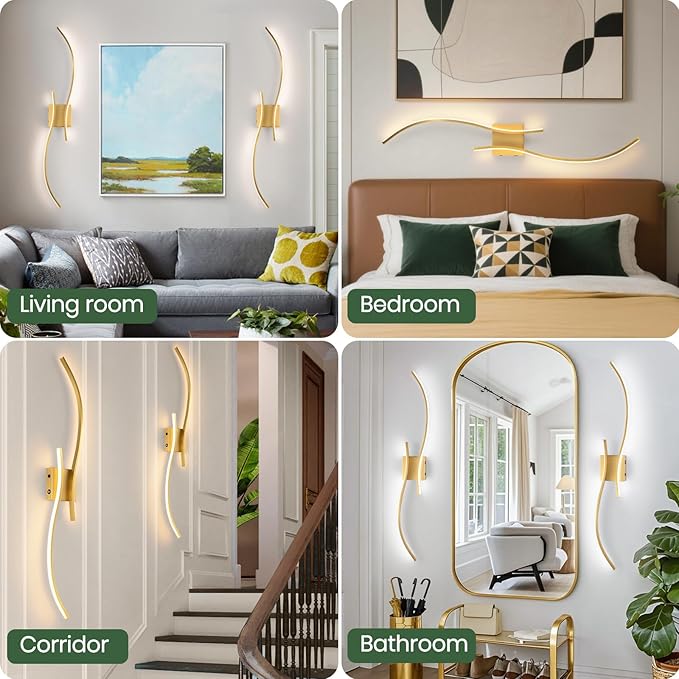 CANEOE Battery Operated Wall Sconce Set of 2, 18000mAh Gold Rechargeable Wall Lights with Remote Control,3000K-6000K Dimmable LED Wireless Wall Light for Living Room Bedroom Hallway,39.3 Inch (Gold)