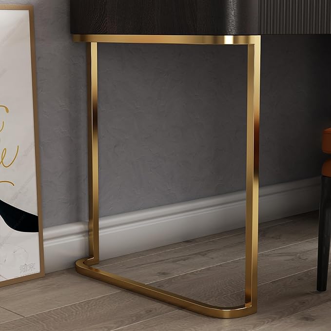 Larits Makeup Vanity, Very Easy to Assemble，Dressing Table Desk in one, Super Storage, with LED Light Vanity Mirror with ash Full Solid Wood upholstered Vanity Stool (Black Brown, 47 in)