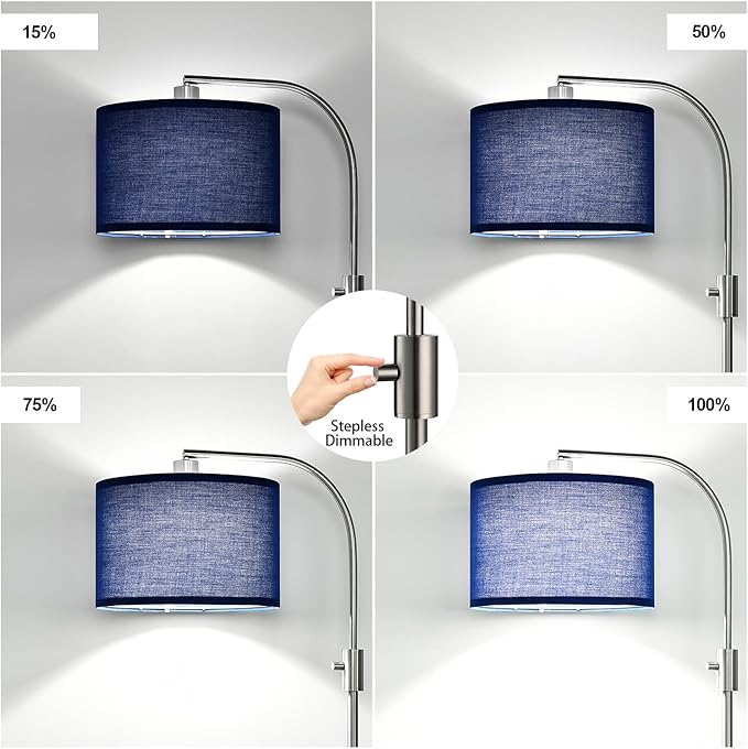 【Upgraded】 Dimmable Brushed Nickel Floor Lamp, 1200 Lumens LED Bulb Included, Arc Floor Lamps for Living Room Modern Standing Lamp with Blue Shade, Tall Lamp for Living Room Bedroom Office Study room