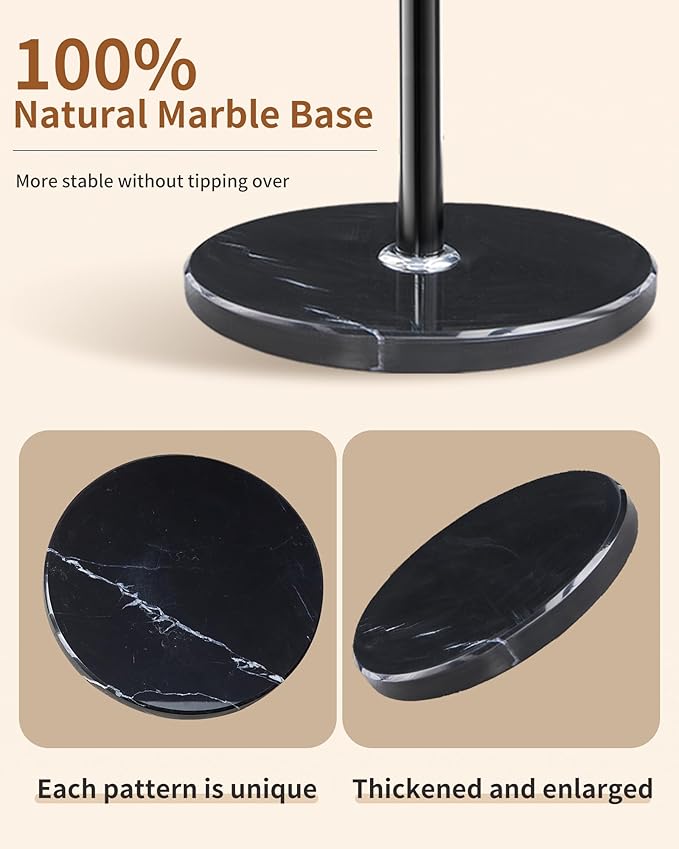 Metal Coat Rack with Natural Marble Base,Modern Coat Rack Stand with 8 Hooks,Sturdy Freestanging Coat Racks for Entryway,Office,Black Coat Jacket Hanger Tree Stand Coats, Scarves