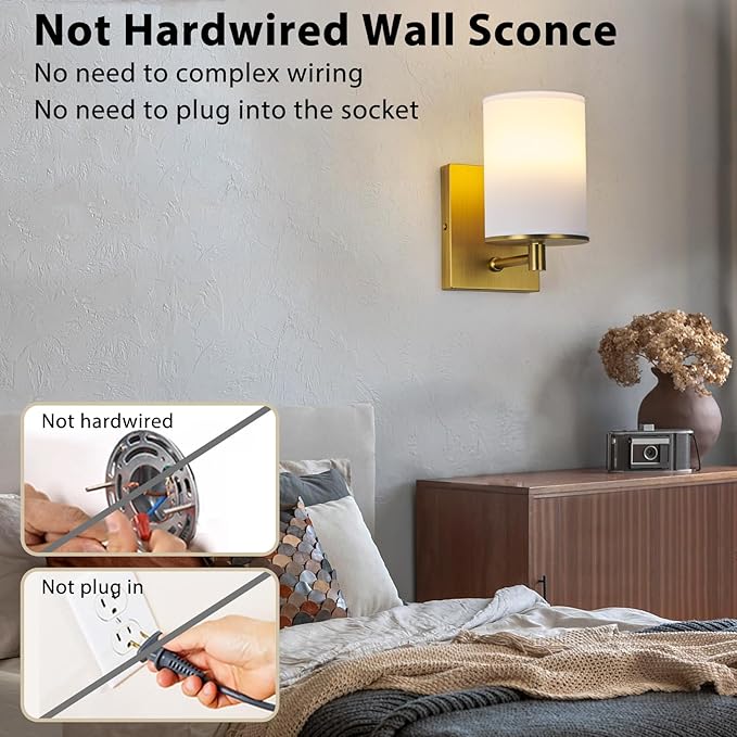 TERLEENART Battery Operated Wall Sconce Set of Two,13 RGB Colors Dimmable Rechargeable Wall Sconces with Remote Control,Wall Lights with Cylinder White Fabric Shade for Bedroom Living Room