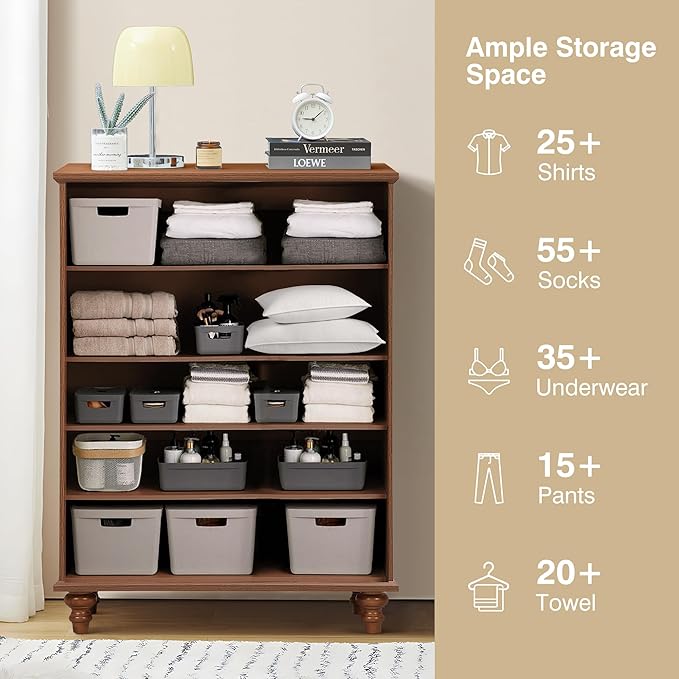 ORRD 10 Drawer Dresser for Bedroom, Mid Century Modern Wide Wood Rustic Chest of Drawers Wooden Storage Organizer Dressers with Rattan Burlap Drawers for Living Room, Hallway Closet, Entryway, Walnut