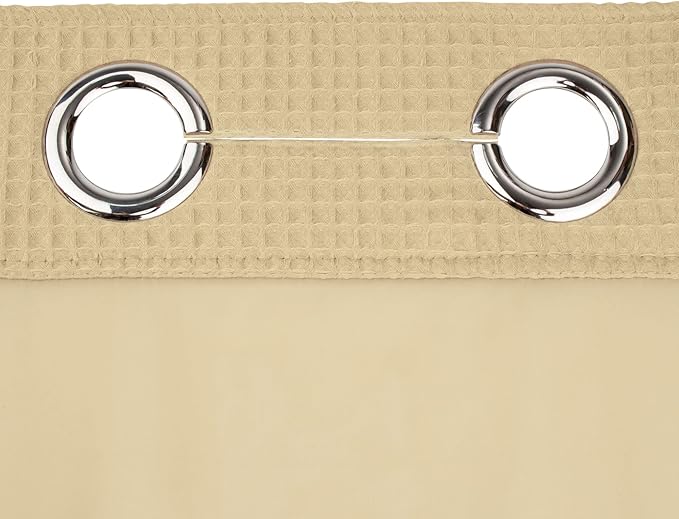 River Dream Linen Fabric Shower Curtain Set, Cotton Blend, Waffle Weave, with Snap in Replacement Liner，71 x 74 inches