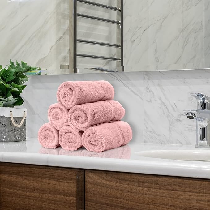 Luxury Hotel & Spa Quality, Quick Dry 100% Turkish Cotton 700 GSM, Eco Friendly Towel, for Bathroom, Gymand Kitchen Dobby Border Soft Hand Towel Set 16 X 30, Pink, Hand Towels - Set of 6