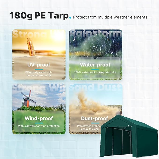 ADVANCE OUTDOOR 12x20 ft Heavy Duty Carport Garage Shelter, Adjustable Height (6.5-11ft) Waterproof Canopy with Removable Sidewalls for Cars, RV, Boat, Truck, Party - Green