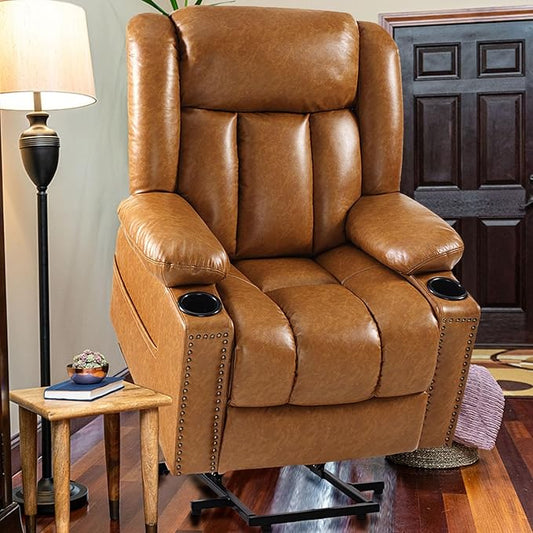 Small Power Lift Chairs Recliners for Petite Elderly, 3 Position Lift Recliner Chair for Small Space, Heating and Massage, USB-A USB-C, Cup Holder, Side Pocket Caramel