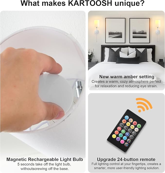 Battery Operated Wall Sconces Set of Two,Wireless Rechargeable Wall Light With Remote Control, Dimmable, Amber Light/Warm White/Natural White/Daylight/RGB,Timer,for Living Room,Bedroom,Entryway,Chrome