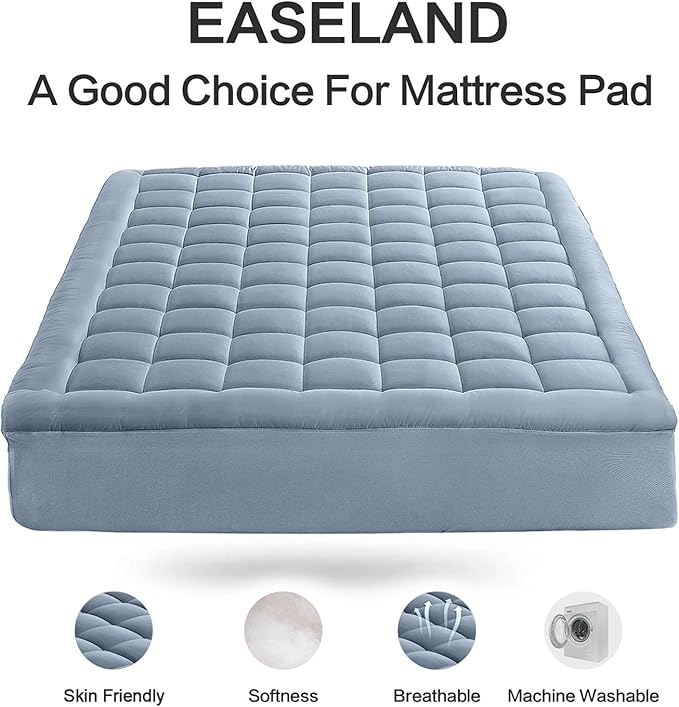 EASELAND King Size Mattress Pad Pillow Top Mattress Cover Quilted Fitted Mattress Protector 8-21" Deep Pocket Cooling Mattress Topper (78x80 Inches, Dusty Blue)