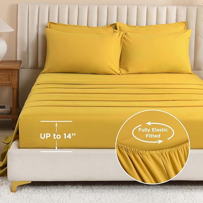 Litanika Comforter King Size Set Mustard Yellow - 7 Pieces Bed in a Bag King Bedding Comforter Sets, Plain Lightweight Bed Set with Comforter, Sheets, Pillowcases & Shams