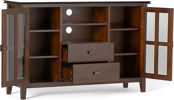 SIMPLIHOME Artisan SOLID WOOD 53 inch Wide Transitional TV Media Stand in Russet Brown For TVs up to 60 inches for the Living Room and Entertainment Center