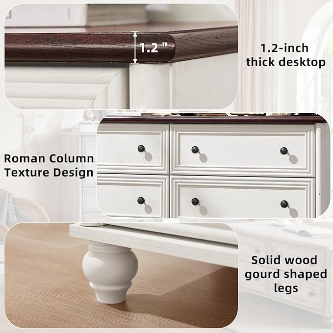 Farmhouse Dressers & Night Stand Set of 3, Wood 54'' Wide Dresser & 18'' Chest of Drawers, Roman Column 3 Drawers Nightstand Set of 2, Bedroom Furniture Dresser Suites for Living Room, Hallway Home