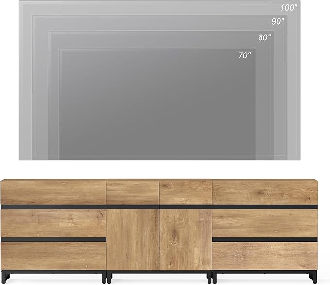 WAMPAT Modern TV Stand for TVs up to 100 Inch, 3-in-1 TV Console with Adjustable Shelves and 6 Drawers, Media Console for Living Room and Bedroom, Oak