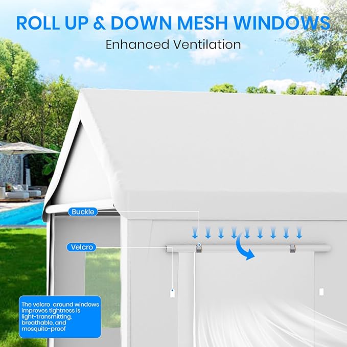 Carport 12x20 Heavy Duty Portable Garage,Carport Canopy with Roll-Up Windows & Doors,Portable Garage and Shelter with Removable Sidewalls,Car Tent Garage with All-Season Tarp for Boat Tractor Truck