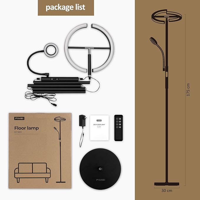FIMEI Split Floor Lamp Modern LED Rotatable Floor Lamp with Reading Light, Eye-Protection Reading Standing Lamp with Stepless Dimming and 3000K-6000K Color, Separately Rotatable Design, Black