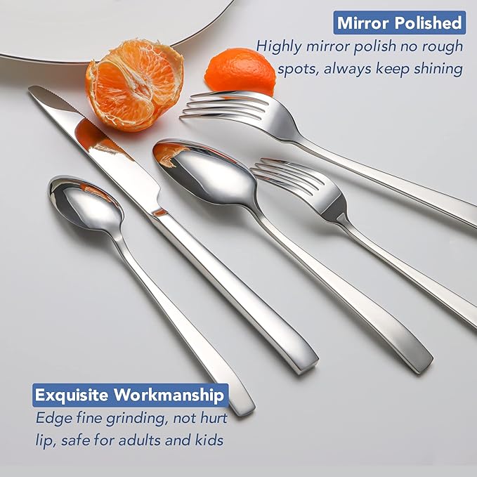 20 Piece Silverware Set for 4, EIUBUIE Premium Stainless Steel Cutlery Set, Mirror Polished Flatware Sets Heavy Duty and Solid, Modern Kitchen Eating Utensils Sets Include Spoons Forks Knives