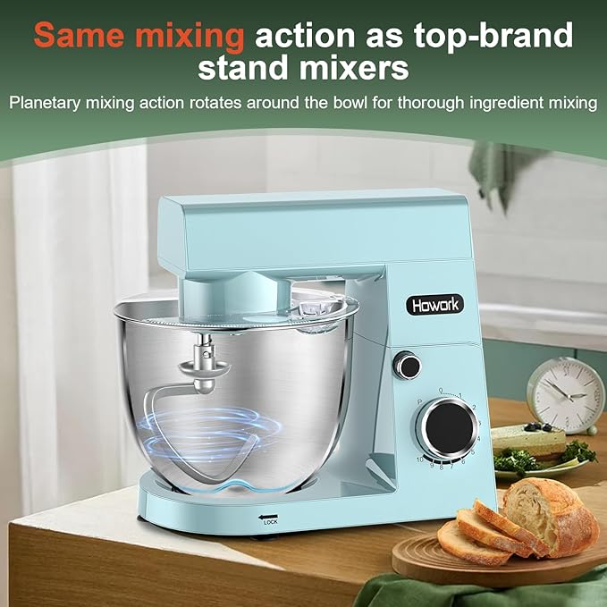 HOWORK Stand Mixer,10+p Speeds With 5.5QT Stainless Steel Bowl,Dough Hook, Wire Whip & Beater,for Most Home Cooks,Blue