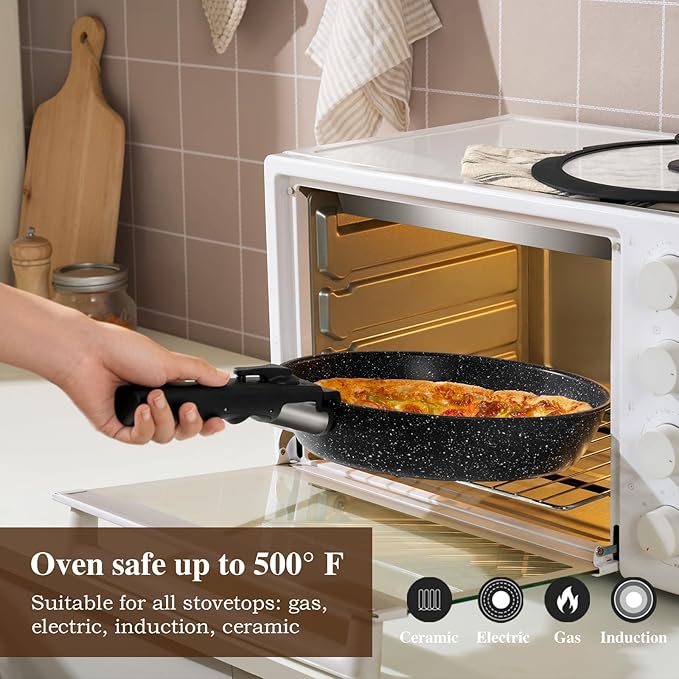 20 Pcs Pots and Pans Set Non Stick, Ceramic Cookware Set Detachable Handle, RV Kitchen Cooking Set Removeable Handles, Oven Safe, Induction Ready, Stackable Non-stick, Black