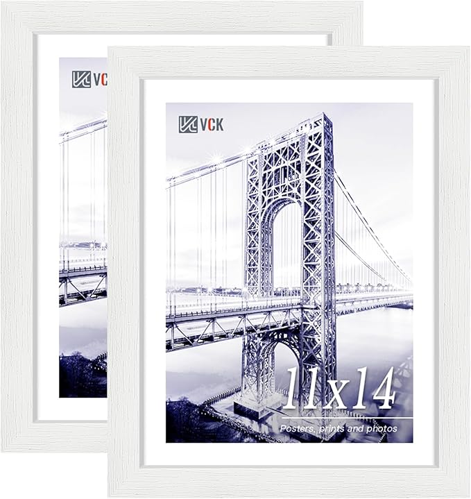 VCK 11x14 Picture Frame, White Wood 14 x 11 Diploma Document Frames, Home or Gallery Wall Hanging, 2 Pack