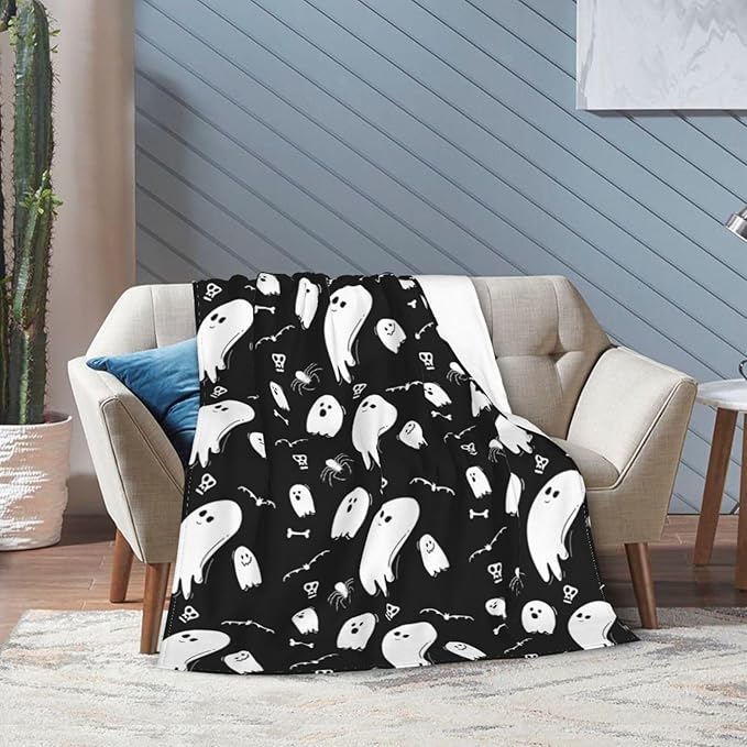 Halloween Ghost Throw Blanket 60x50 Inches Gifts for Mens Womens Boys Girls Soft Flannel Plush Blankets for Bed, Sofa, Couch, Travel, Camping