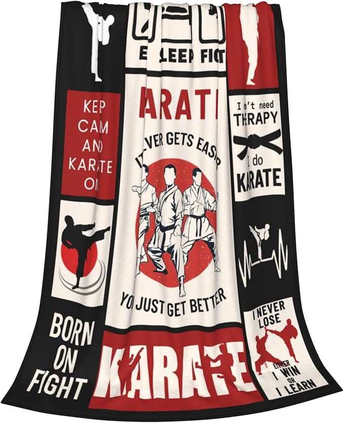 Karate Blanket Black Belt Throw Blanket Soft Fleece Flannel Martial Bedding Karate Kid Gifts for Men Boys Women Girls Lovers Adults Stuff Plush for Couch Sofa Bed Room Decor 40"X50"