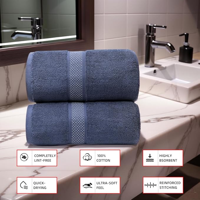 Super Absorbent Quick Drying | Hotel Grade Extra Large Bath Towels, 2-Piece Set, Bathroom Luxury Soft Towels-650GSM Cotton Luxury Beach Bath Towel 80x160cm (31.5x63 inches) (Dark Grey)
