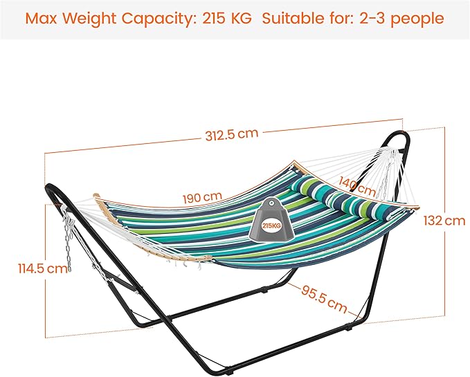 Yaheetech Hammock with Stand Set, 2-3 People Heavy Duty Hammock with Frame & Removable Pillow for Outdoor & Indoor, Max.Weight Capacity 475LB - Green Stripe