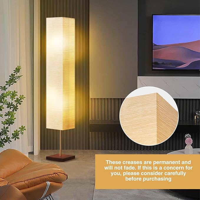 GyroVu Floor Lamp for Living Room, 3 Color Temperature Column Tall Lamp, Standing Lamp with Walnut Base Corner Floor Lamp for Bedroom, Office& Living Room-Beige(Bulbs Included)