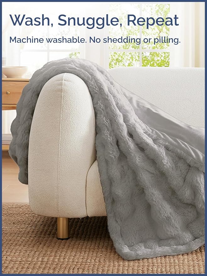 Fluffy Throw Blanket King Size - Faux Fur Throw for Couch or Bed - Ultra Plush Soft Extra Thick Faux Fur Rabbit Blanket - Comfy, Warm and Breathable - Luxury Minky Tie Dye Bedding - 90" x 108", Grey