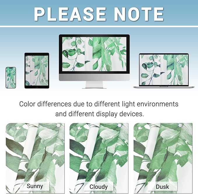 No Hook Shower Curtain with Snap in Liner - Eucalyptus Shower Curtain - Washable Waterproof Inner Liner, Plants Dark Green Leaves Modern Shower Curtains - Machine Washable, 71 x 74