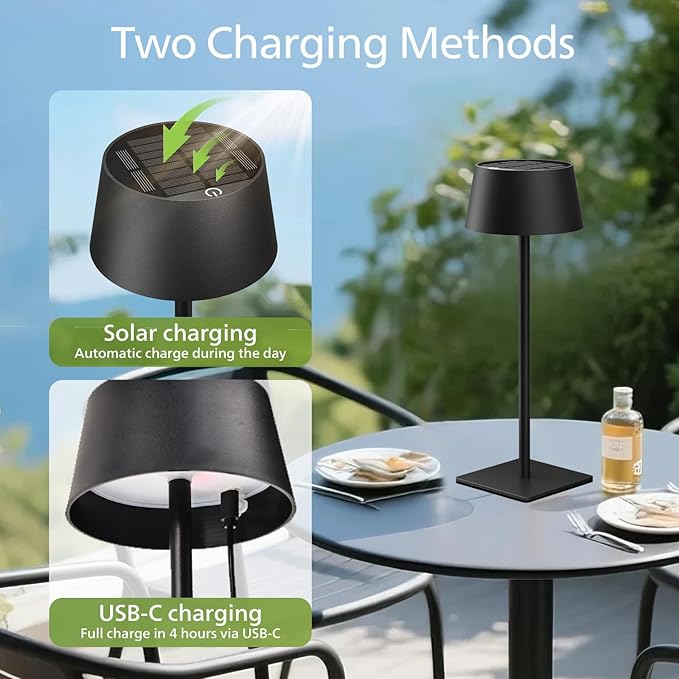 Philips Solar Outdoor Table Lamp, Portable LED Desk Light,Cordless Battery-Operated，2 Adjustable Height, Touch Control & Stepless Dimming Night Light，Waterproof for Garden, Bedroom