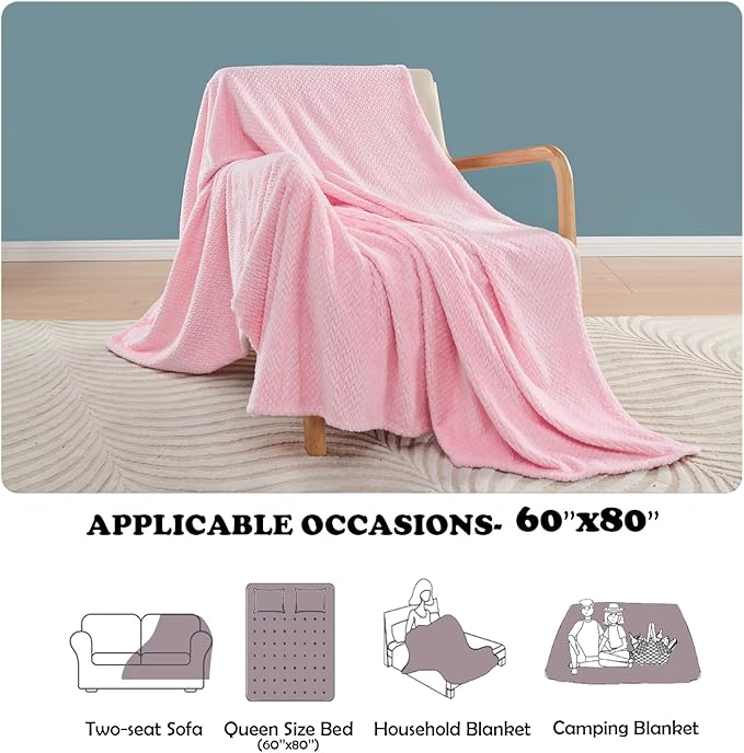NEWCOSPLAY Super Soft Twin Blanket Pink Premium Silky Flannel Fleece Leaves Pattern Lightweight Bed Blanket All Season Use (Pink, Twin(60"x80"))