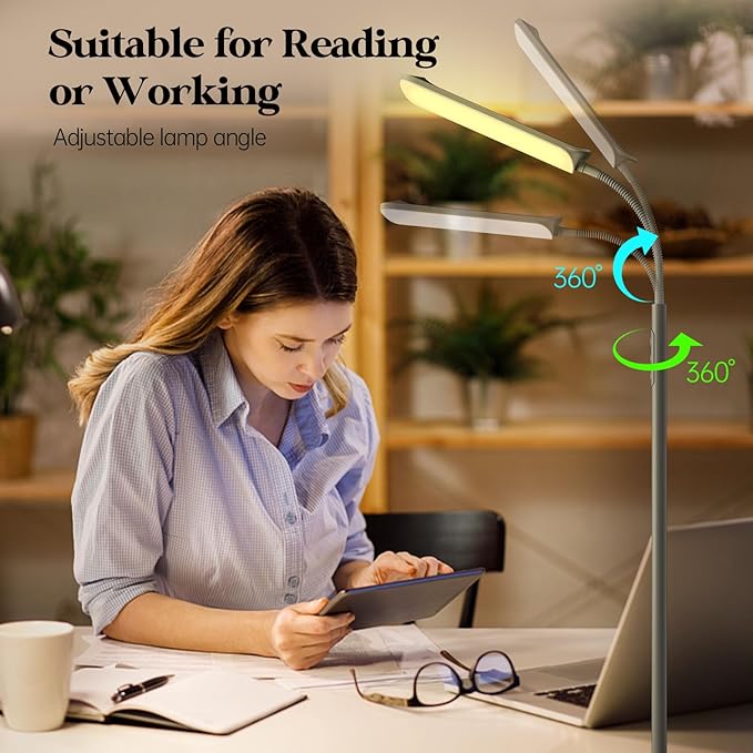 LED Floor Lamp, 18W Super Bright Floor Lamp for Living Room, Adjustable Stepless Colors & Brightness Gooseneck Standing Lamp, Eye Caring Reading Light with Remote& Touch Control for Bedroom Office