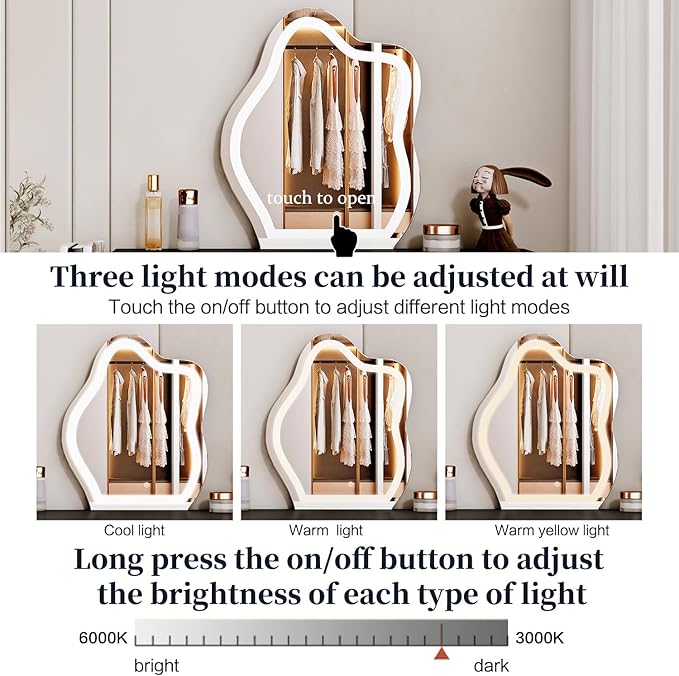 Black Vanity Desk with Mirror and Lights,Small Makeup Vanity with 5 Drawers, Modem Makeup Table with Adjustable Cabinet for Bedroom,Makeup Room