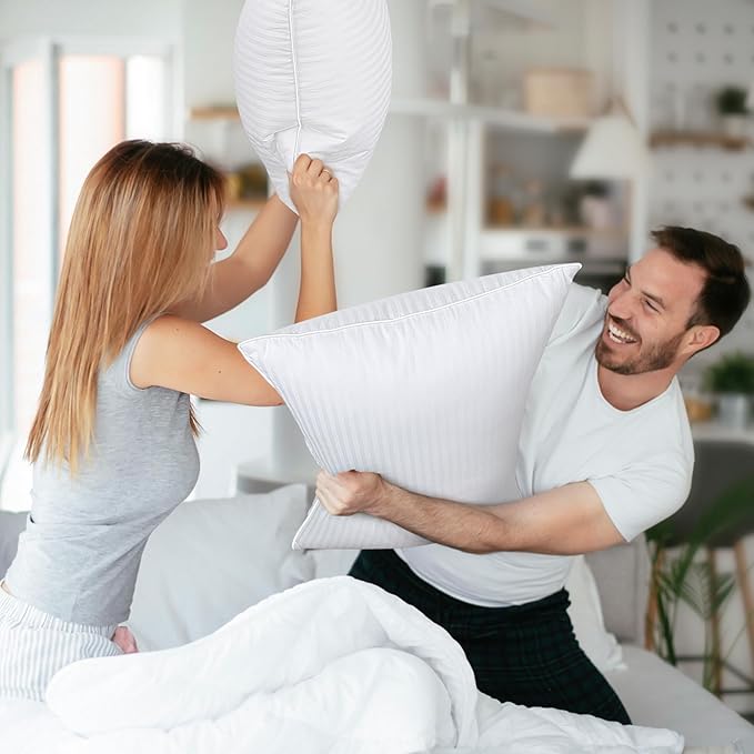 COZSINOOR Goose Feather Pillows Queen Size - Set of 2, Hotel Down Bed Pillow for Sleeping, Soft 600 TC Cotton Cover, Fluffy Support Surround Fill Down Alternative for Back, Stomach, Side Sleepers