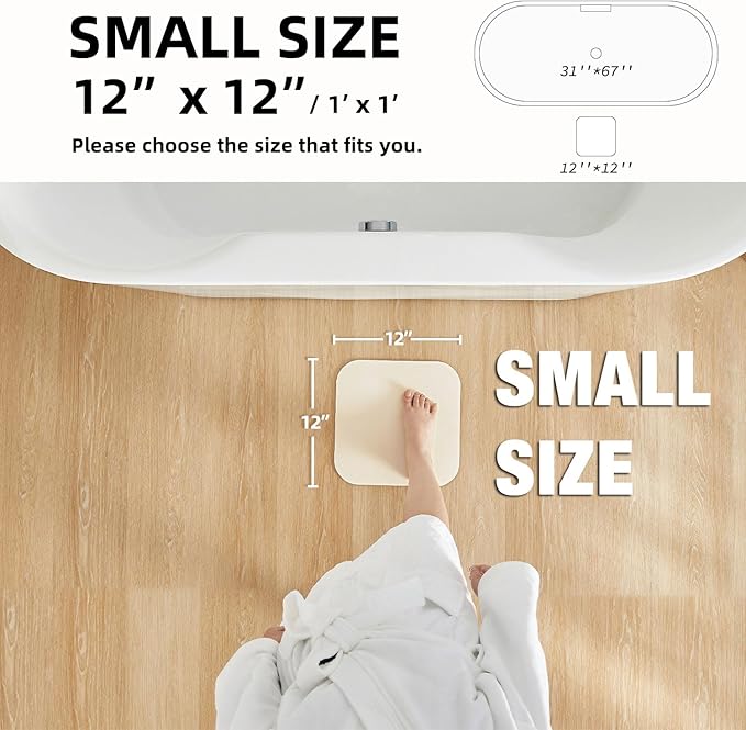 Small Bathroom Mat Quick Dry, Bathroom Rugs Non Slip Washable Thin Absorbent Bath Mat Fits Under Door Bathroom Floor Mat Perfect for Bath, Shower, or Sink 12"x12"/1'x1‘ Beige