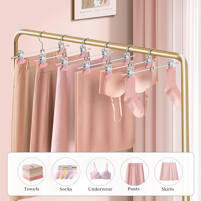 14Inch Pants Hangers with Wide Clips 30 Pack Adjustable Skirt Hangers for Women Non-Slip Clothes Hanger for Pants Heavy Duty Space Saving Trousers Hanger for Jeans,Shorts Pink