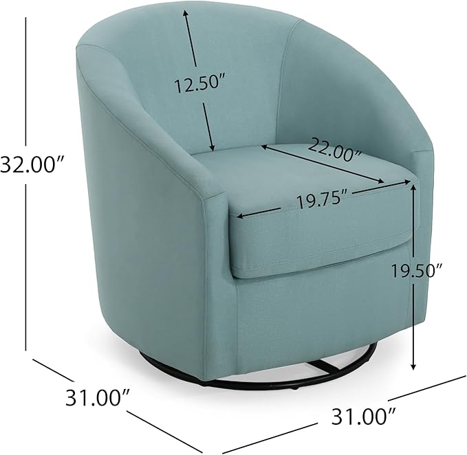 Christopher Knight Home Fabric Swivel Gliding Chair,Swivel Accent Barrel Chair,Comfy Bedroom Chair,Upholstered Barrel Chair for Living Room,Light Blue