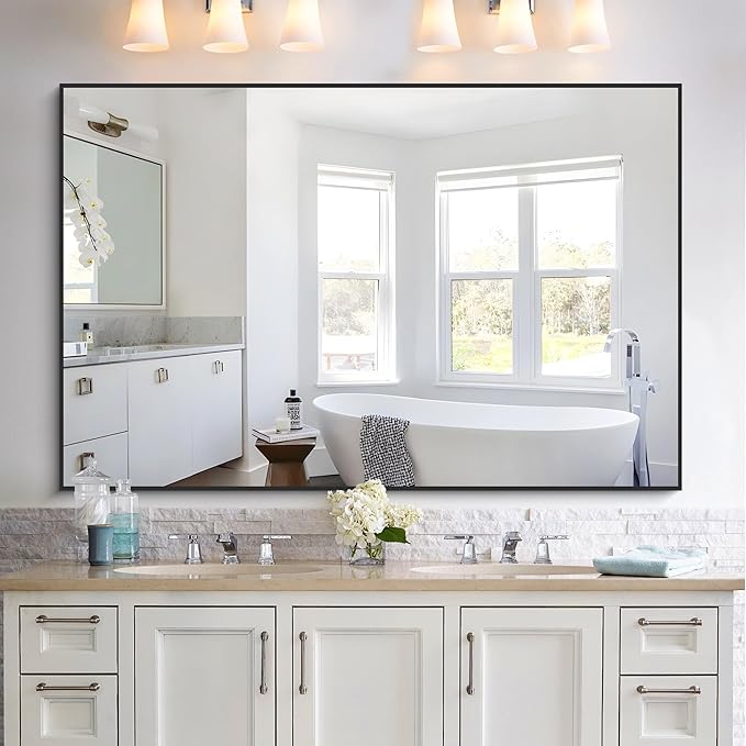 KOCUUY Black Bathroom Mirror, 55x36 Large Wall Mirror with Aluminum Frame, Black Rectangle Mirror Modern Home Decor for Bathroom, Living Room, Farmhouse, Entryway, Hang Horizontal/Vertical