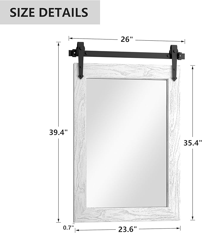 Farmhouse Bathroom Mirrors for Over Sink 26”x40” White Rustic Wall Decor Mirror for Vanity Barn Door Style Wall Mirror for Bathroom Entryway Living Room Bedroom