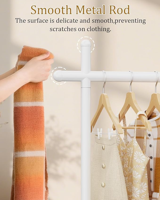 Coat Rack Freestanding with Natural Rock Base, Metal Coat Hanger Stand, Industrial Garment Rack, Clothes Tree, Suitable For Outerwear, Hats, Handbags, 68.9in, White