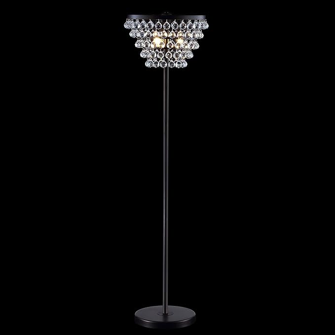 JONATHAN Y JYL9005A Jemma 60" Crystal/Metal LED Floor Lamp, Contemporary, Modern, Transitional, Elegant, Office, Living Room, Family Room, Dining Room, Bedroom, Hallway, Foyer, Bronze/Clear