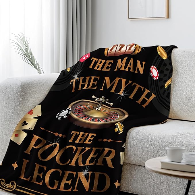 Gambling Gifts for Men, Casino Gifts for Men Women, Flannel Throw Blanket Gifts for Pocker Players, The Man The Myth The Pocker Legend Blanket Gifts for Gamblers 50"x 60"