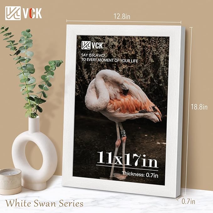 VCK 11x17 Poster Frame Set of 2 - White, Textured Exclusive Solid Wood Picture Frames, Wall Gallery Frame
