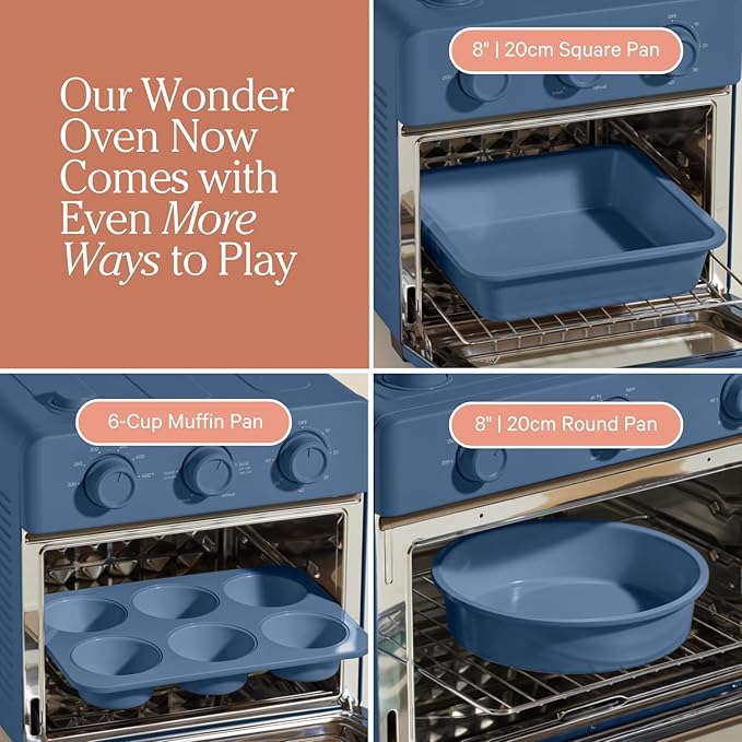 Our Place Wonder Oven Baker’s Kit – 3-Piece Toxin-Free Ceramic Nonstick Bakeware Set (8” Round, 8” Square, 6-Cup Muffin Pan) - Oven-Safe up to 450°F - Blue Salt