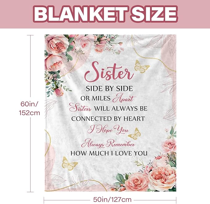 Sister Gifts Throw Blanket 60"x50", Gifts for Mothers Day, Sister Birthday Gifts for Women from Brother BFF Bestie, Friend Blankets for Sofa Couch Room, Best Friend Ever Gifts