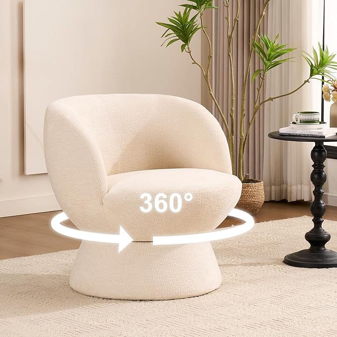360° Swivel Boucle Bucket Chair, Accent Barrel Makeup Vanity Chair Modern Lounge Single Sofa with Padded Armrest for Dining Room, Living Room, Bedroom and Home Office (Set of 2 Beige)