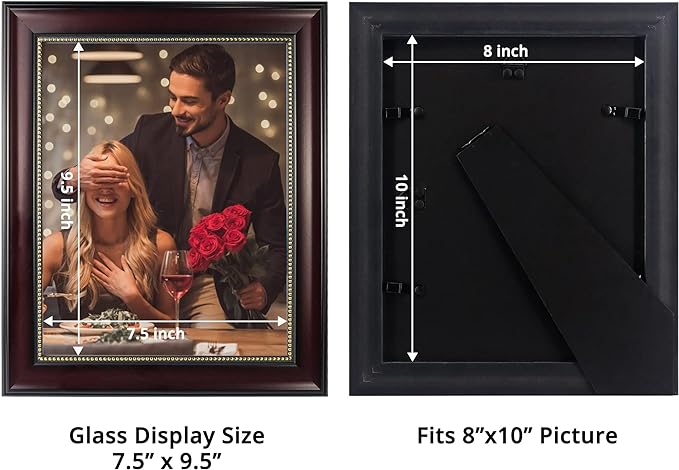 GraduatePro 8x10 Picture Frame for Tabletop Display and Wall Mounting Wooden 2 Pieces Mahogany with Gold Beaded Collage Brown