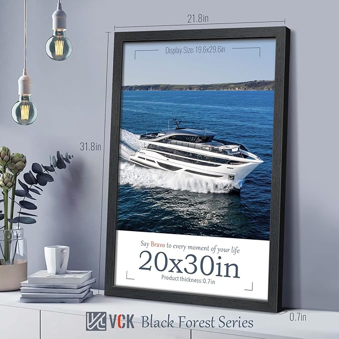 VCK 20x30 Poster Frame Set of 2, Black Solid Wood Picture Frames with Exclusive Woodgrain, Wall Gallery Frame