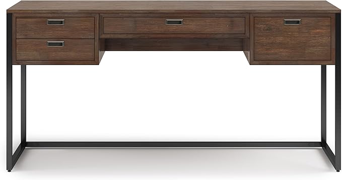SIMPLIHOME Richmond Desk - 60-Inch Wide Solid Acacia Wood and Metal Writing Desk in Rustic Natural Aged Brown, Modern Industrial Home Office Computer Table with 2 Drawers and Flip-Down Keyboard Tray